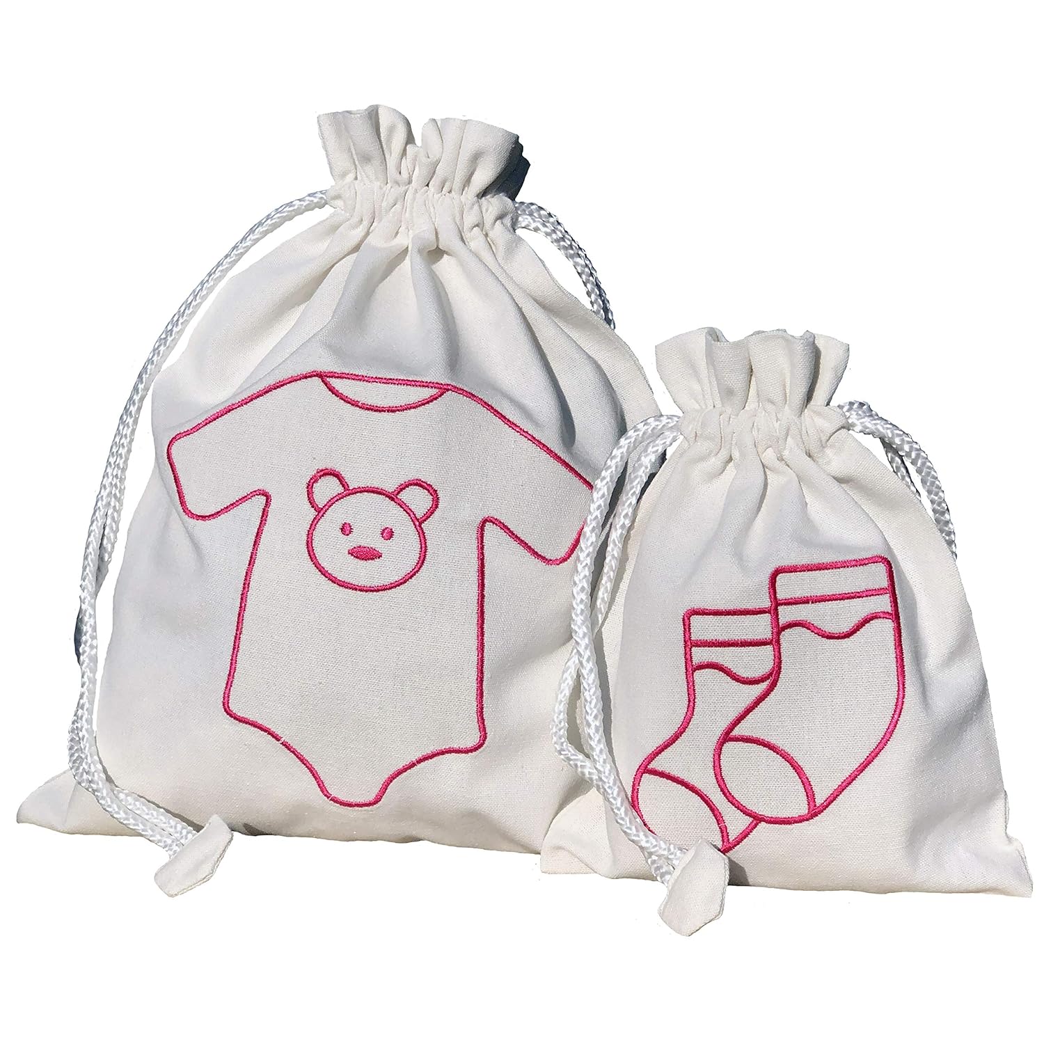 MorVin Pack of 2 Baby Gift Bags – Pink Design Present Bags for New Parents, Welcome Baby Parties and More – Reusable Birthday Present Bag Set for Birthdays – Eco-Friendly Present Bags : Baby