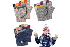 CNGYNI Kids Winter Gloves, Warm Knitted Convertible Fingerless Gloves for Baby Boy Girl with Mittens Cover Cap