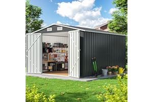 DAUSOLA 10x12 FT Outdoor Storage Shed, Metal Garden Tool Shed with Updated Frame Structure and Lockable Doors, Ideal for Backyard Garden Patio Lawn, Grey
