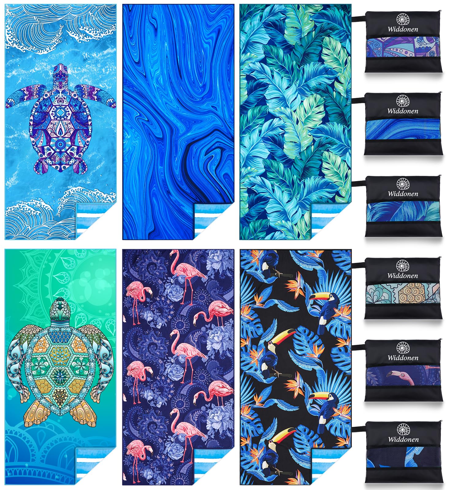 Photo 1 of 6 Pack Microfiber Lightweight Beach Towel Sand Free Quick Dry Absorbent Thin Compact Towels for Swimming Pool Camping Beach Accessories Large Easy Pack Travel Things for Vacation Essentials Gift