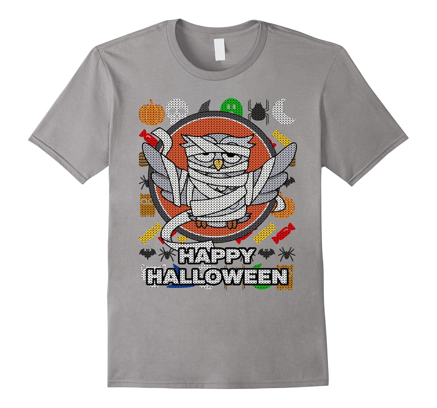 Mummy Owl Ugly Sweater Style T-shirt - Happy Halloween-ANZ