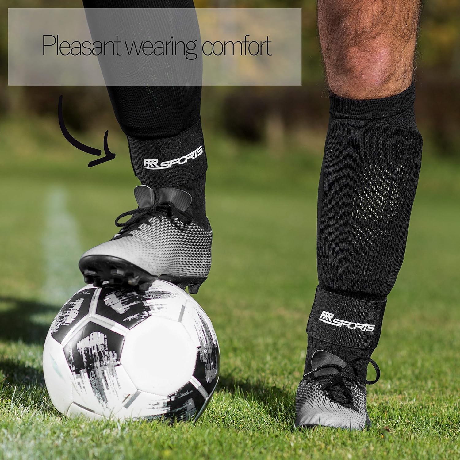  RR Sports Shin Guard Straps Black for Soccer, One Size Guards Stays