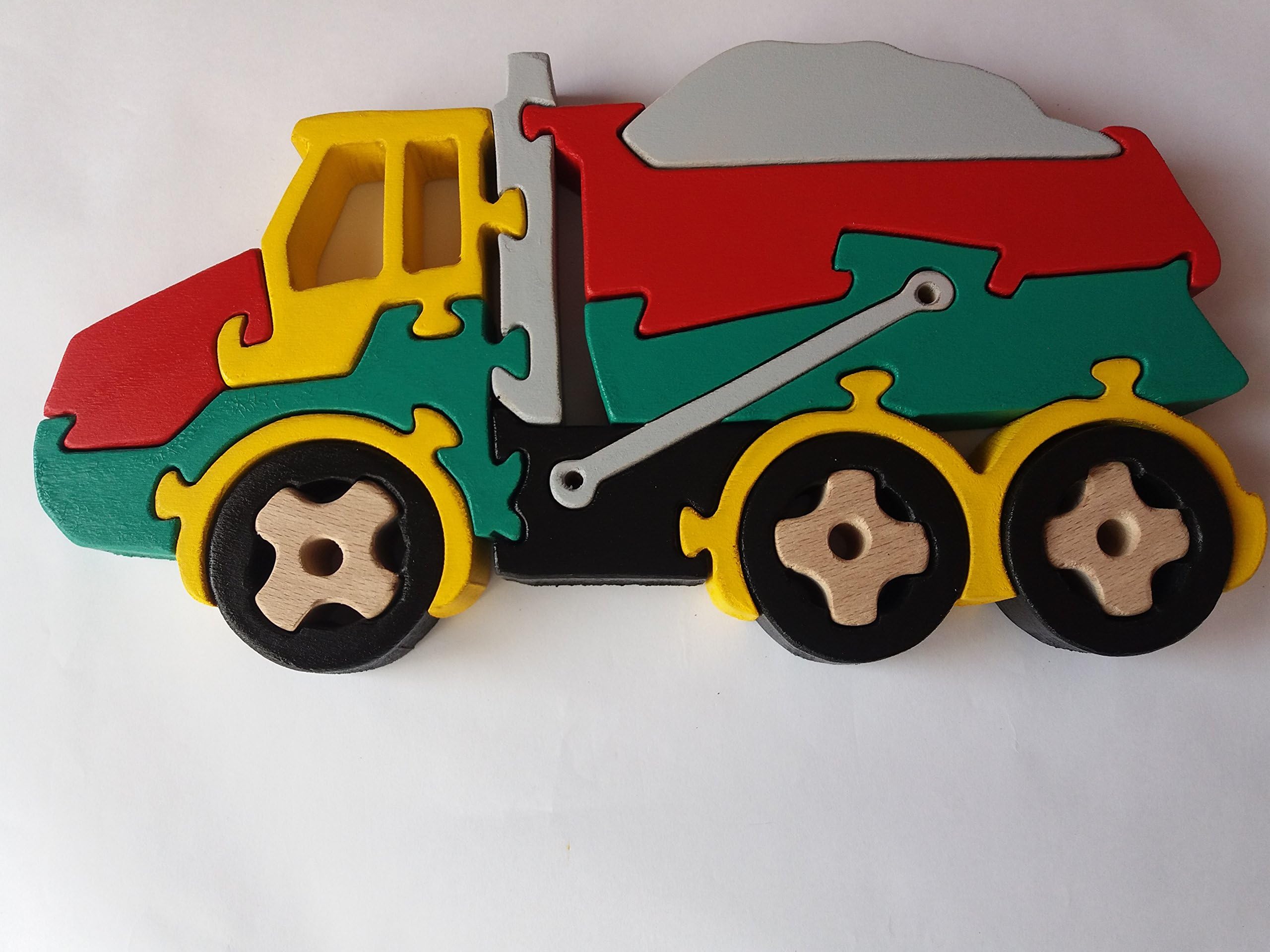 Wooden puzzle truck handmade tipper truck dumper truck machine massive beech wood toy utility vehicle gift for boys wooden car carrier