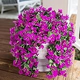 Faux Bougainvillea Artificial Flowers Plants for Outdoors Outside Decoration, 2 pcs Purple Fake Flowers UV Resistant Look Real Silk Long Trailing Vines for Front Door Porch Planter Urn Patio Garden