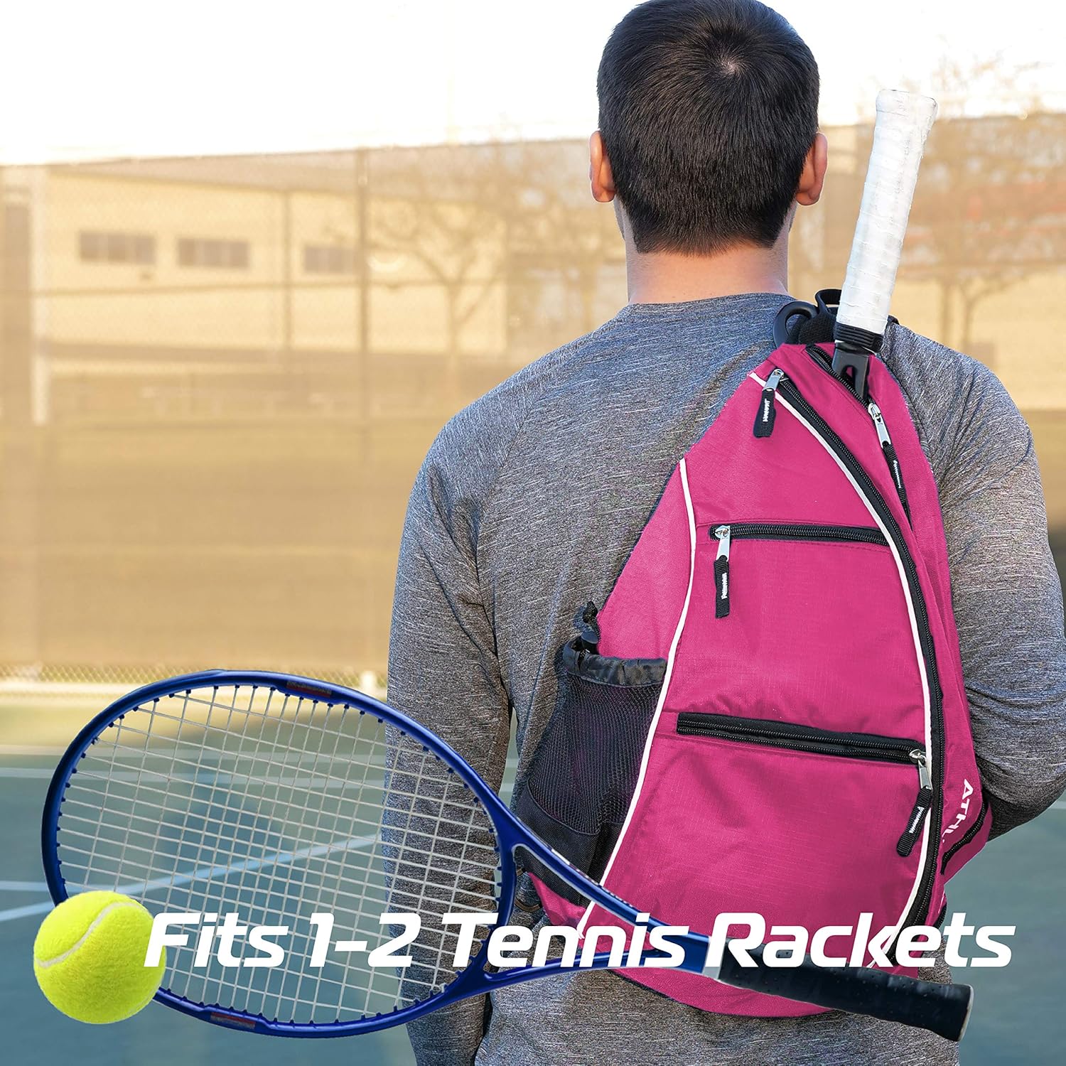 Athletico Sling Bag - Crossbody Backpack for Pickleball, Tennis, Racketball, and Travel for Men and Women (Pink): Clothing