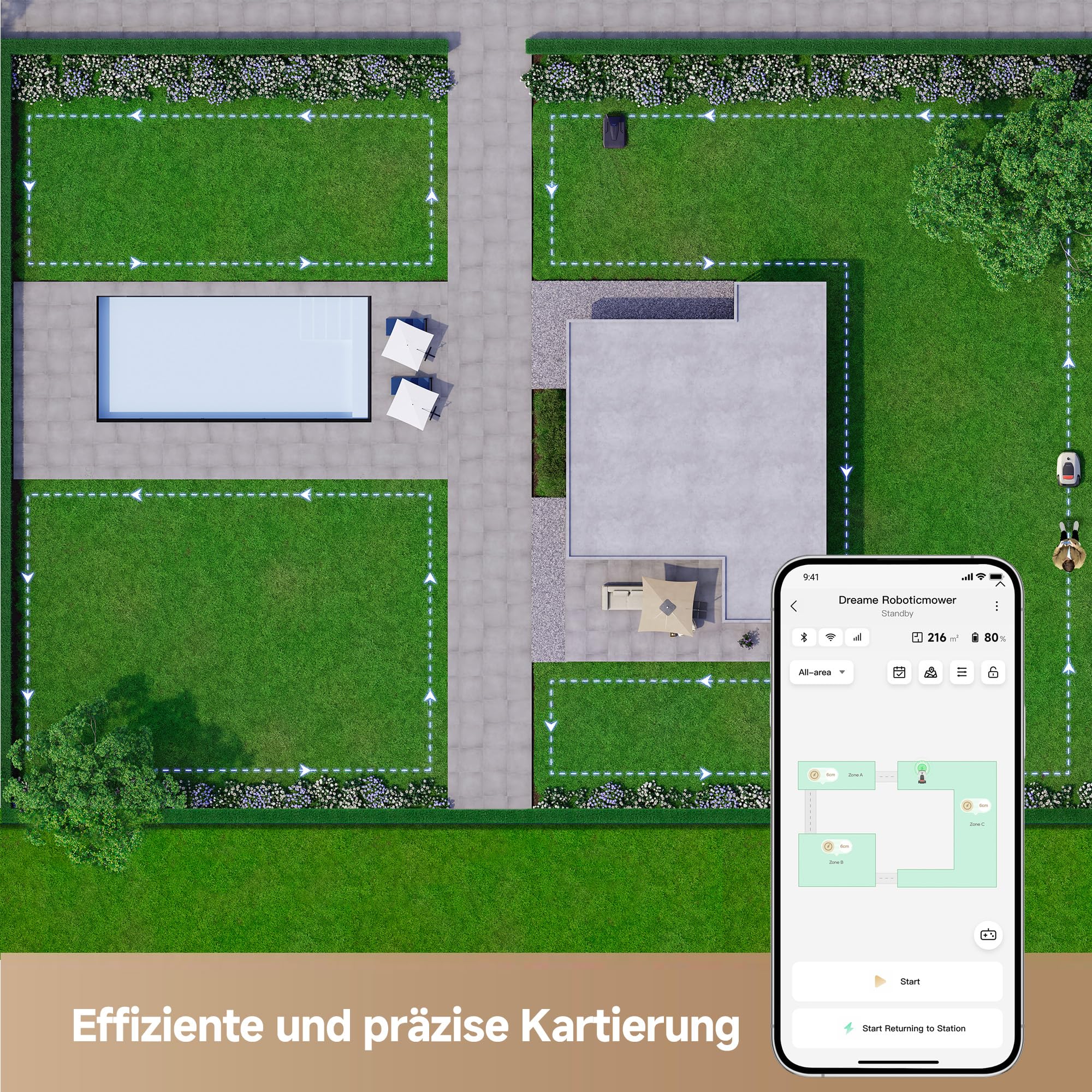 dreame Intelligenter Mähroboter A1 Pro ohne Begrenzungskabel, 360°3D LiDAR, Drahtloser Umfang, 2000m², App-Steuerung, OmniSenseTechnologie, Intuitive Zonenverwaltung, Intelligente Hindernisvermeidung 2