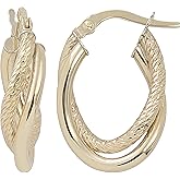Kooljewelry 10k Yellow Gold Polish and Texture Overlapping Double Hoop Earrings