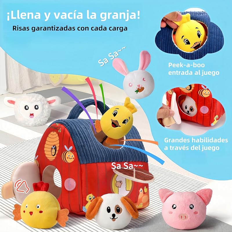 Juguete Montessori para Bebés 6-12 Meses, Set de Granja Blanda con 6 Animales - Juguete Sensorial con Granero,Sonajas, Arrugas, Espejo, Juegos Educativos y de Motricidad Niños — foto 3 de 8