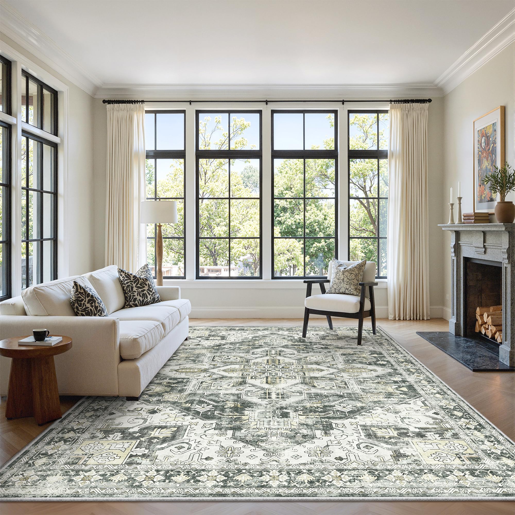 zesthome Area Rugs 6x9, Large Rugs for Living Room, Stain Resistant Washable Rug, Rugs for Bedroom with Non Slip Backing, Ultra-Thin Vintage 6x9 Area Rug Image