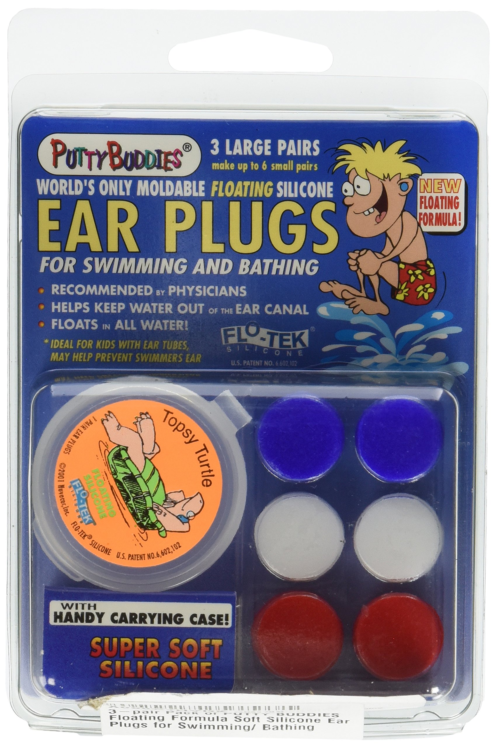 PUTTY BUDDIES Floating Earplugs 3Pair Pack Soft Silicone Ear Plugs