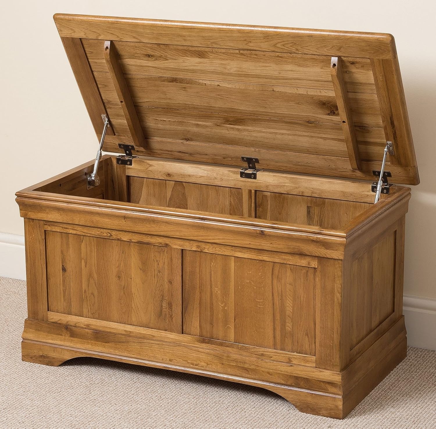 OAK FURNITURE KING French Rustic Solid Oak Storage Blanket Box Trunk