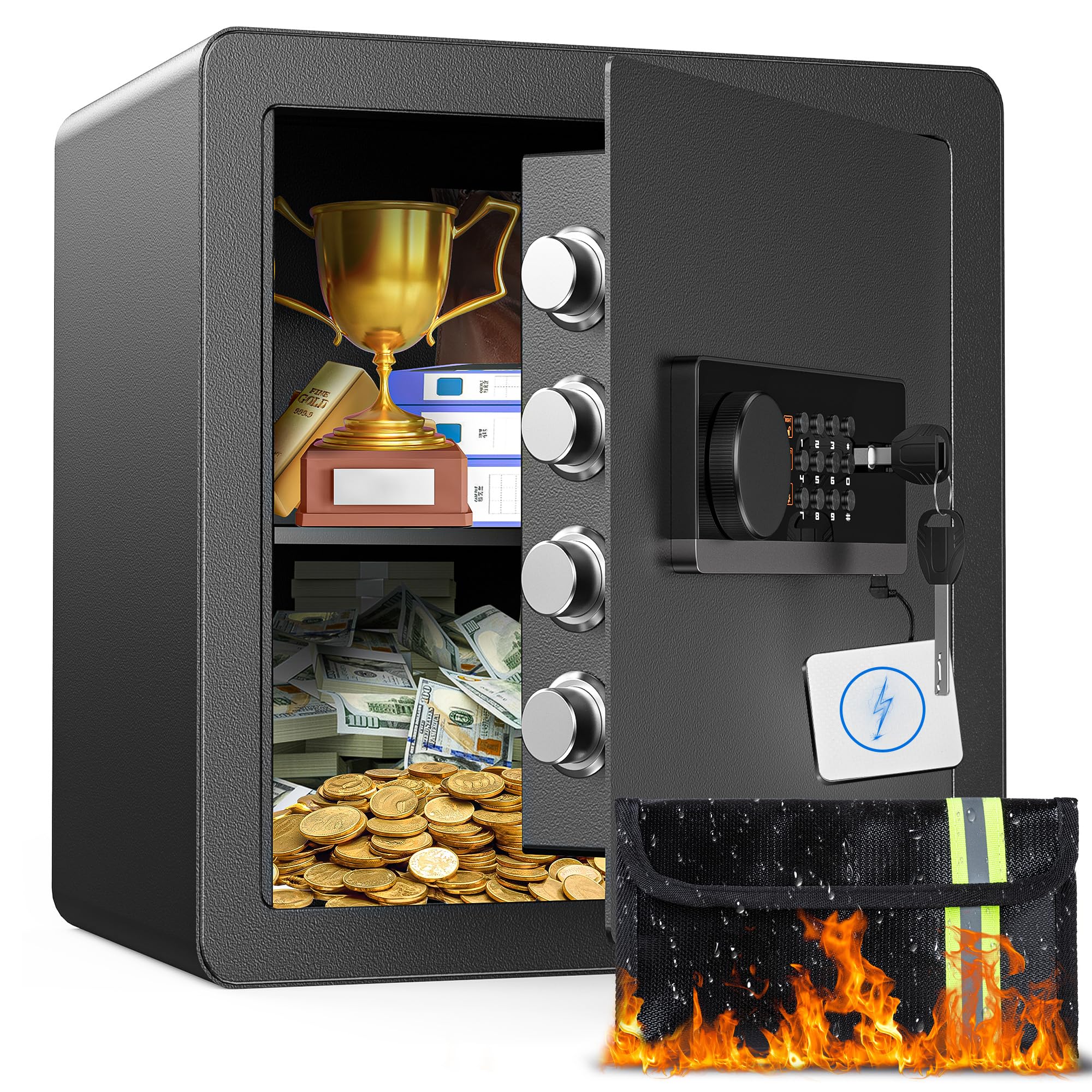 Photo 1 of 2.0 Cubic Feet Home Safe with Fireproof Money Bag, Steel Security Safe Box for Cash Document Valuables, Digital Lock Box with Electronic Keypad, Anti-theft Alarm System, Removable Shelves