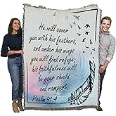 Pure Country Weavers Under His Wings You Will Find Refuge Blanket - Scriptures - Psalm 91:4 - Religious Gift Tapestry Throw Woven from Cotton - Made in The USA (72x54)