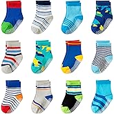 AMENLAN Toddler Non Slip Grips Socks Kids Anti Skid Baby Boys Girls Cotton Crew Socks 12 Pairs
