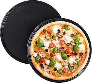 Relaxdays Pizzablech, 2er Set, rund, antihaftbeschichtet, Pizza & Flammkuchen, Carbonstahl, Pizzaform, ∅ 32 cm, grau