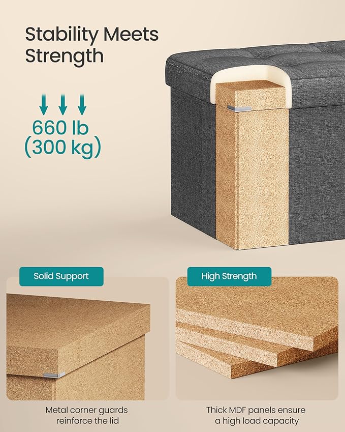 SONGMICS 30 inch Folding Storage Ottoman Bench