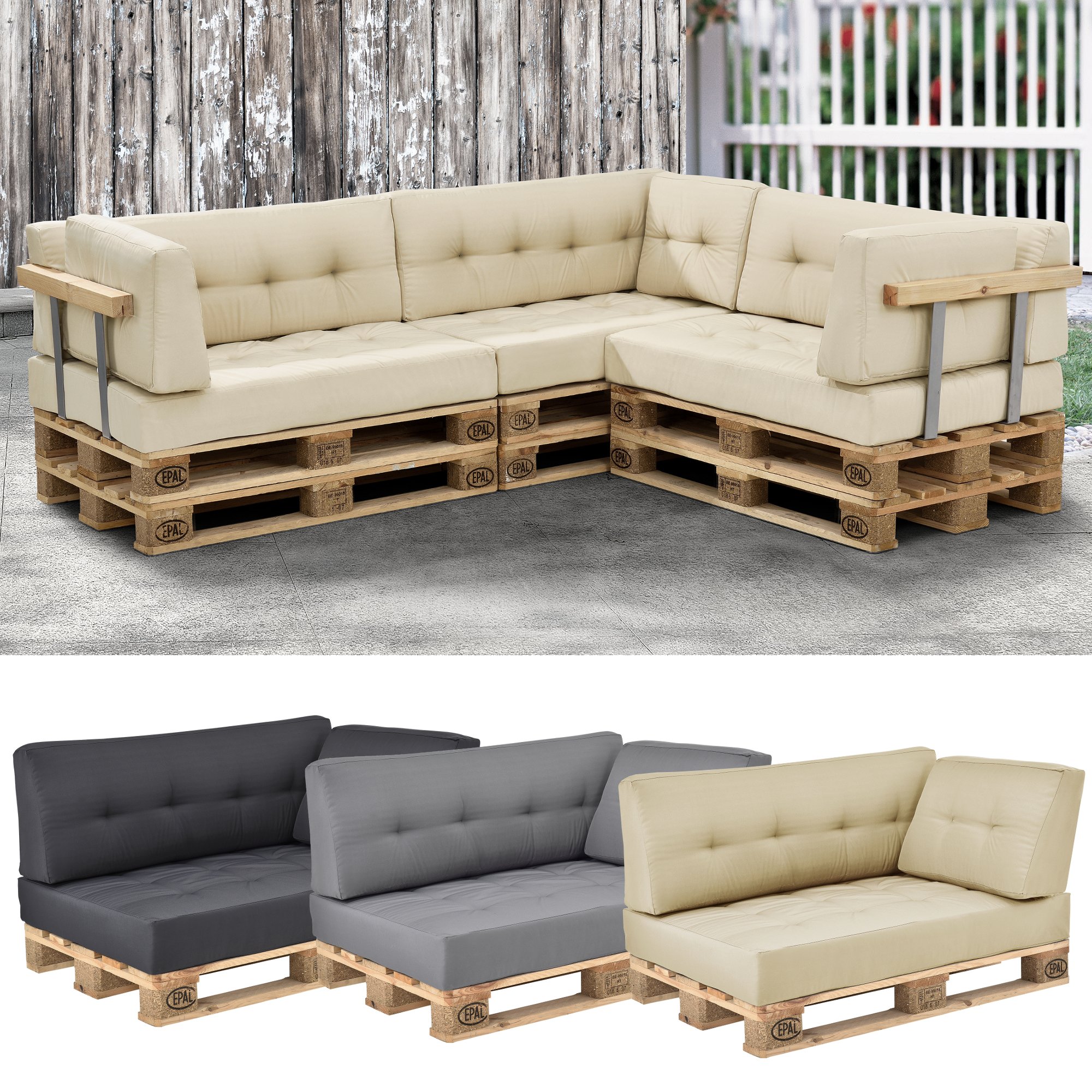[en.casa]® europallet sofa/ 1 x arm rest cushion / pad / outdoor