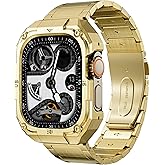 Business Stainless Steel Case with Band Compatiable for 49mm Apple Watch Ultra bands for men, Rorust Metal Apple Watch Bumper Case Cover with Solid Replacement Strap for iWatch Band Ultra 2/1,Gold