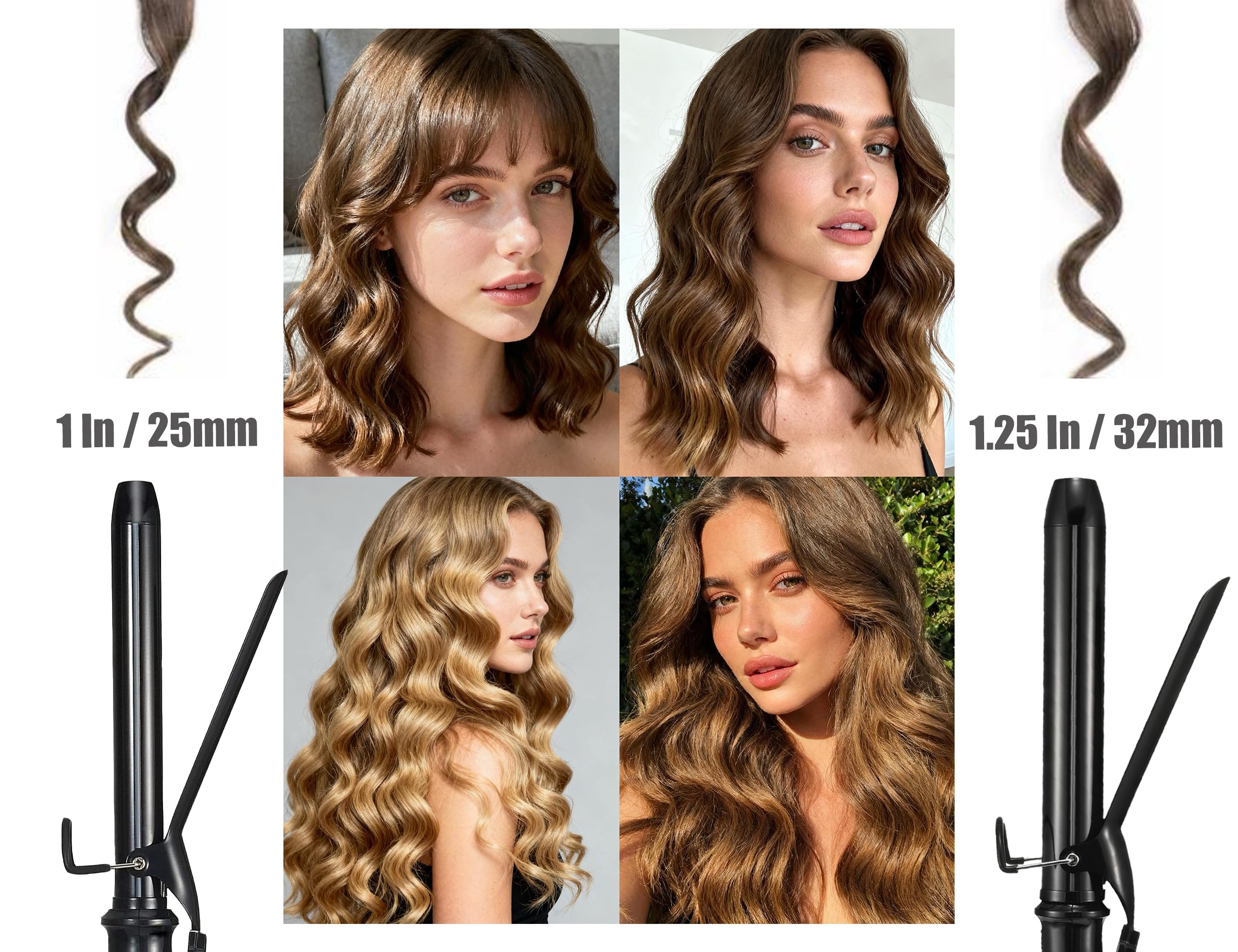 LANVIER 1.25 Inch Curling Iron, Extra Long Barrel 1 1/4 Inch Curling Iron for Long Hair up to 450F, Worldwide Dual Voltage Hair Curler for Traveling, Hair Waving Style Tool Black