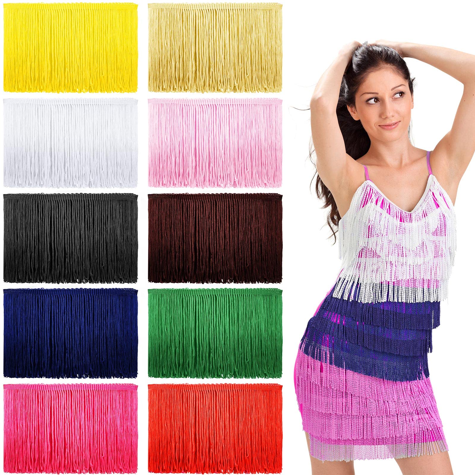 Photo 1 of Taiyin 10 Roll 20 Yards Fringe 4 Inch Chainette Tassel Sewing Trim Multi Colored Lace Polyester Ribbon for DIY Craft Home Accessory Lamp Shade Clothing Curtains Decor