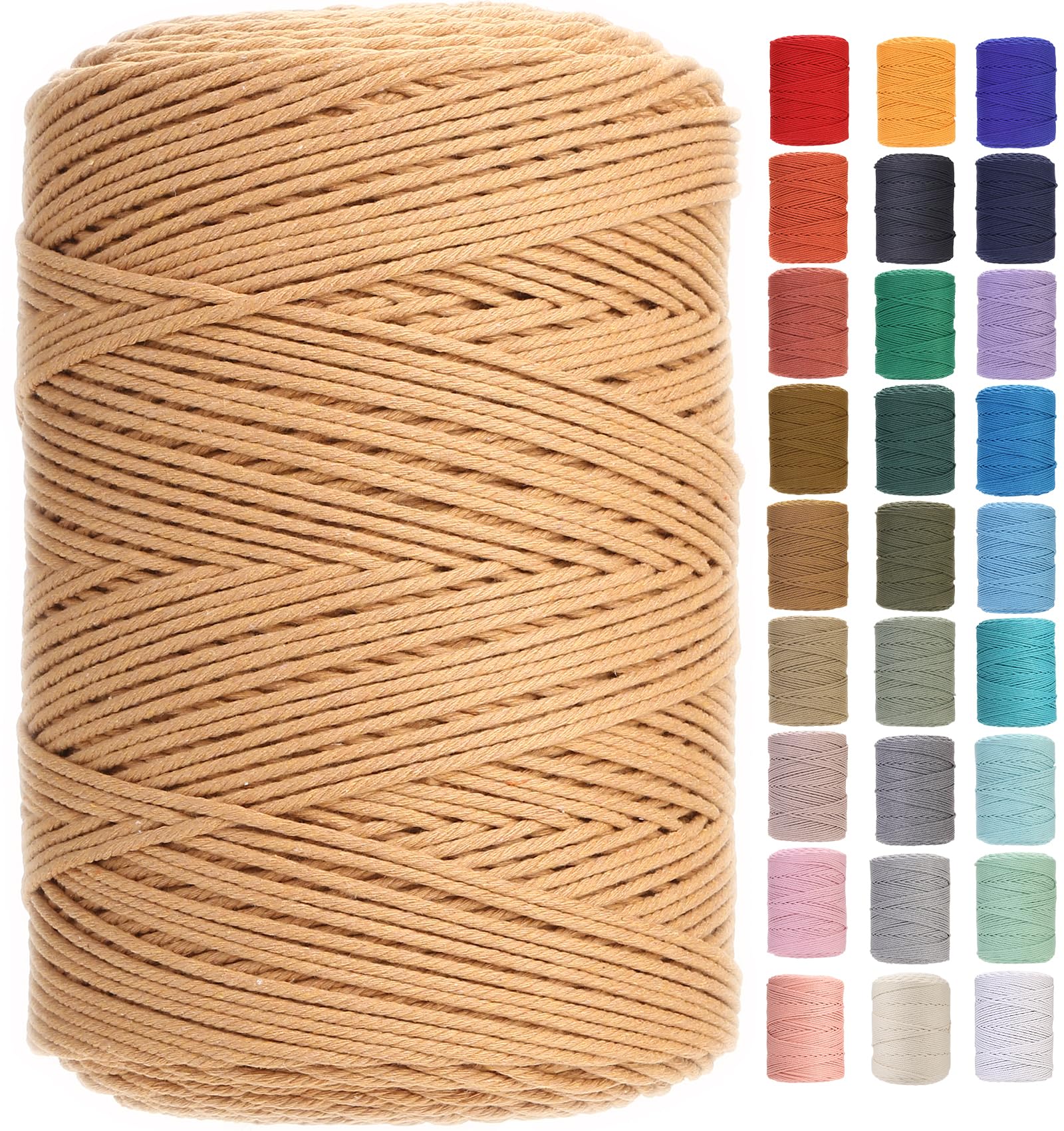 GOHOF Macrame Cord 3mm x 450m Premium Cotton Macrame Rope, 4 Strand Twisted Soft Cotton Cord, One of The Most Perfect Materials for Macrame Art, Cotton String Without Chemicals (latte) — image 1