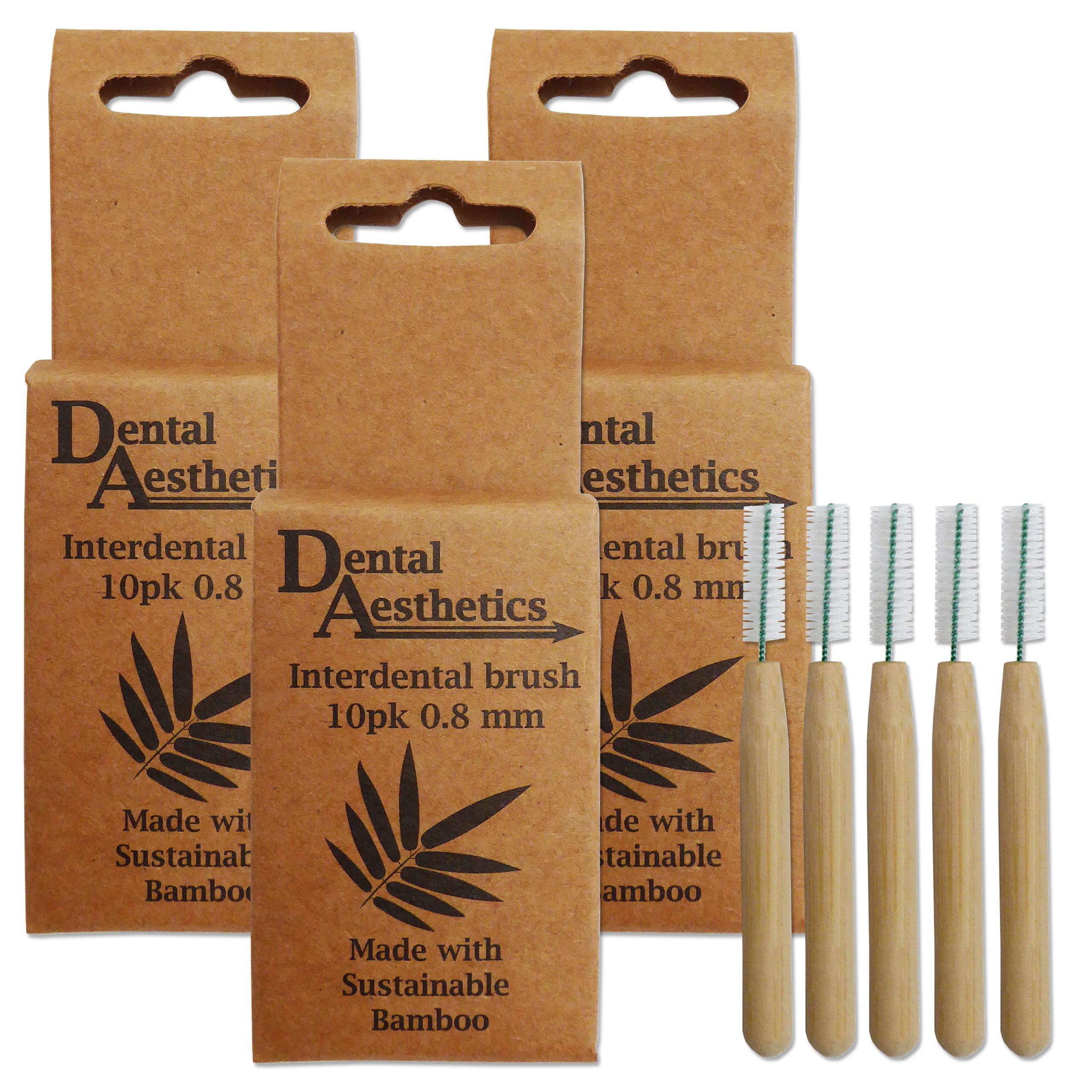 Bamboo Interdental Brushes 3 Packs ~ 10 Brushes Per Pack (0.8mm)