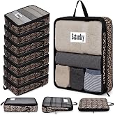 Bulyoou 7 Pcs Packing Cubes for Travel Days of Week, Black Brown, L | Compression Packing Cube with Labels Luggage Organizers Storage Bag