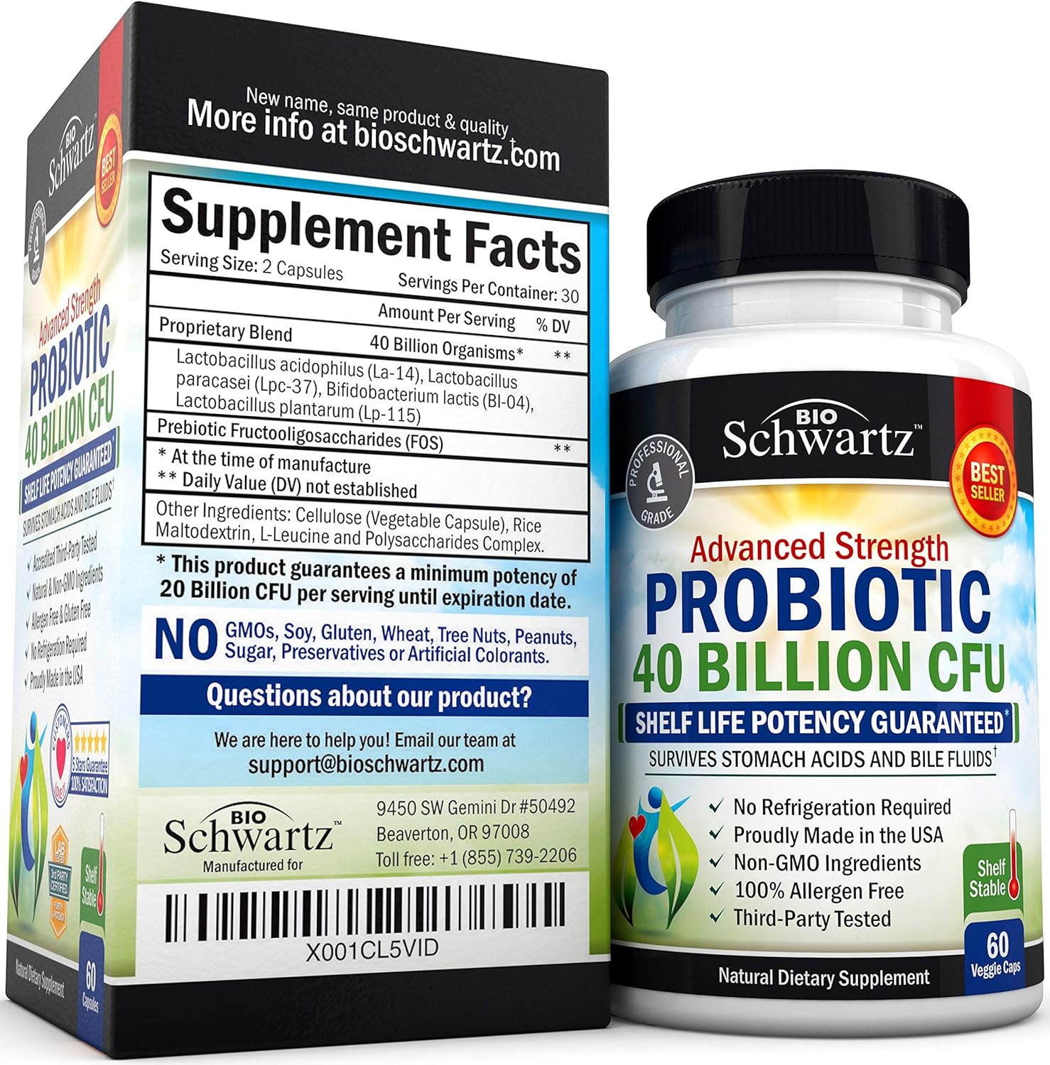Probiotic 40 Billion CFU - Dr. Approved Probiotics for Women & Men - Guaranteed Potency Until Expiration - Patented Delay Release, Shelf Stable, Gluten & Dairy Free - Lactobacillus Acidophilus - 60ct: Health & Personal Care