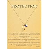Dainty Blue Evil Eye Charm Horn Pendant Necklace for Women's Spiritual Protection Jewelry 14K Gold Plated