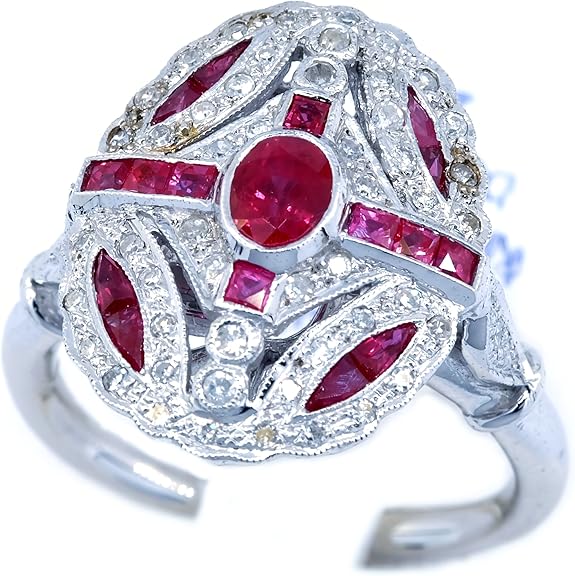 Amazon.com: Ruby Antique Ring Solid 18K White Gold and Diamond Accents