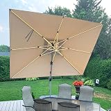 Purple Leaf 3.3m Cantilever Parasol with LED Solar Lights Beige view 3