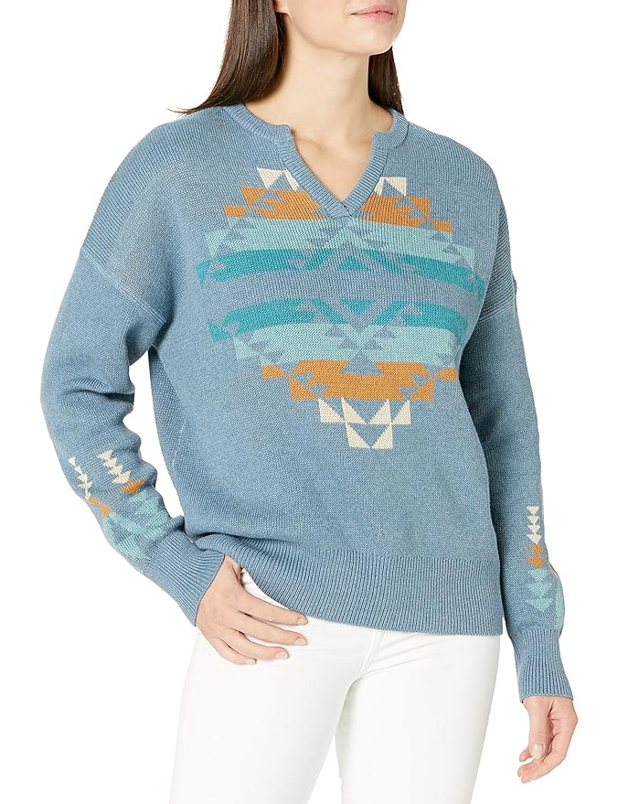 Buy Pendleton Women's Graphic Print Notch Collar Cotton Sweater at Amazon.in