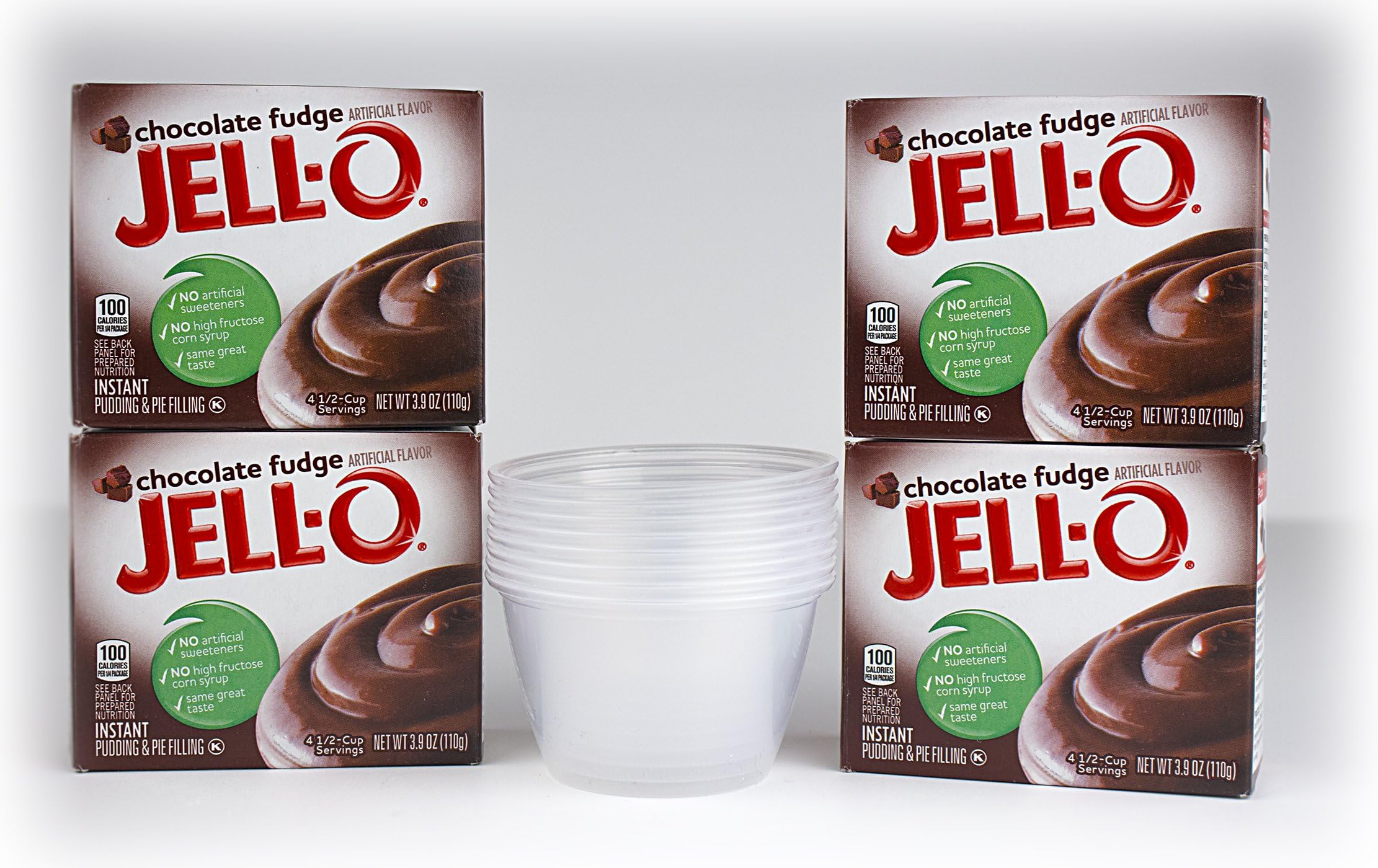 Bundle:Jello Pudding with FREE serving cups (Chocolate Fudge, 4-Pack)