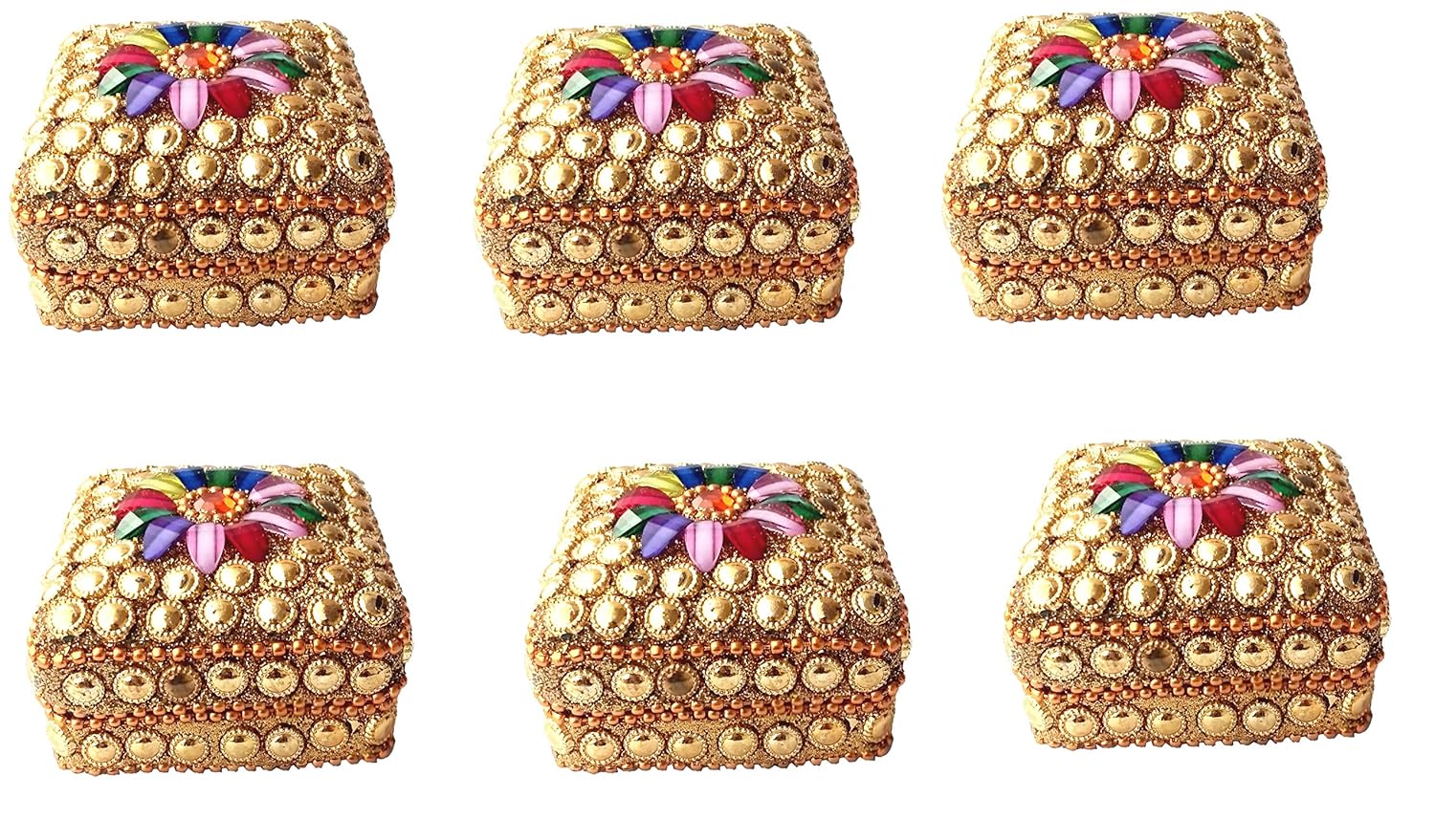 Buy Mm Elite Plastic Pack Of 6 Golden Flower Design Round Shape