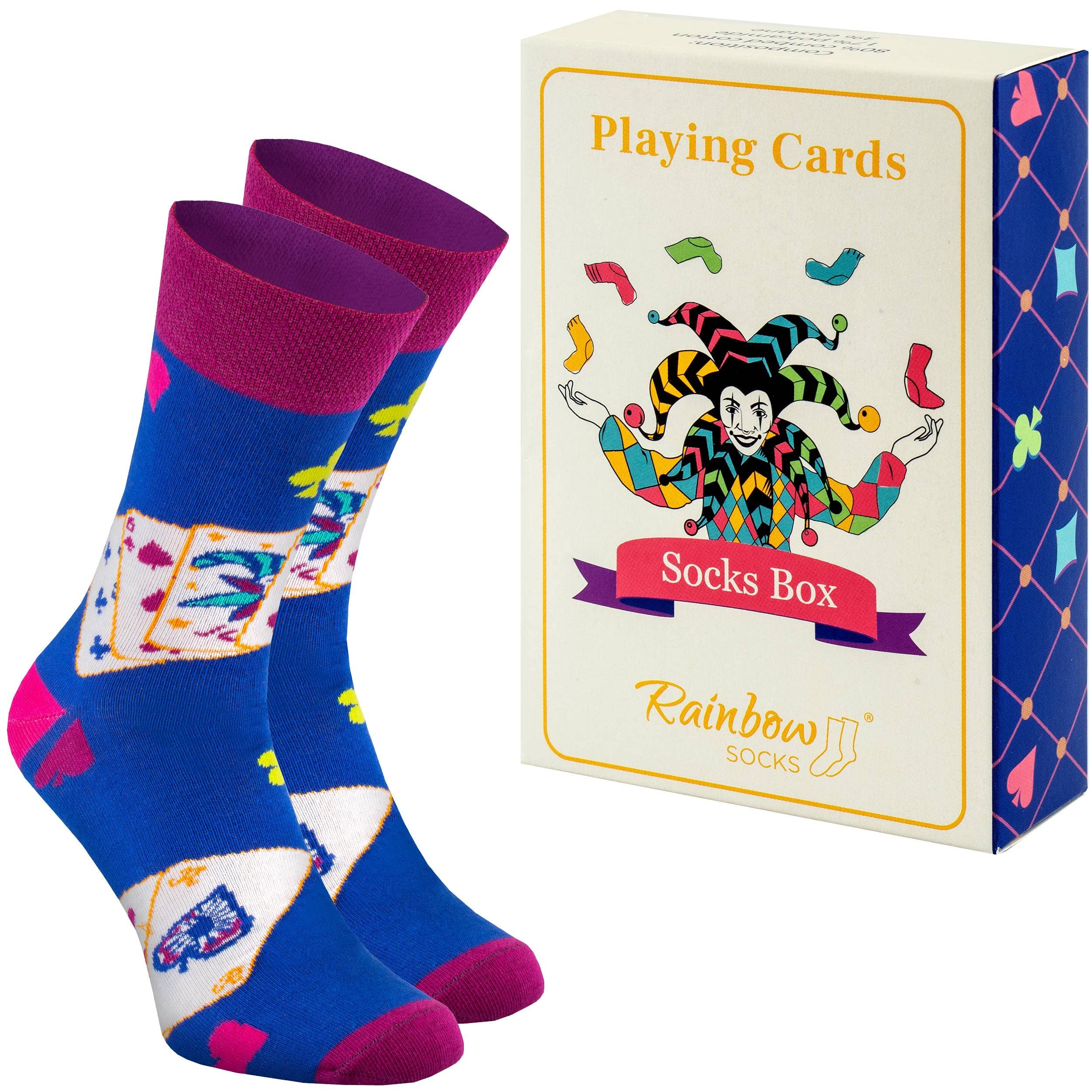 Rainbow Socks – Playing Cards Socks Box – 1 Pair, Vibrant Colours - Gift For A Fan Of Card Games – Size 12-14