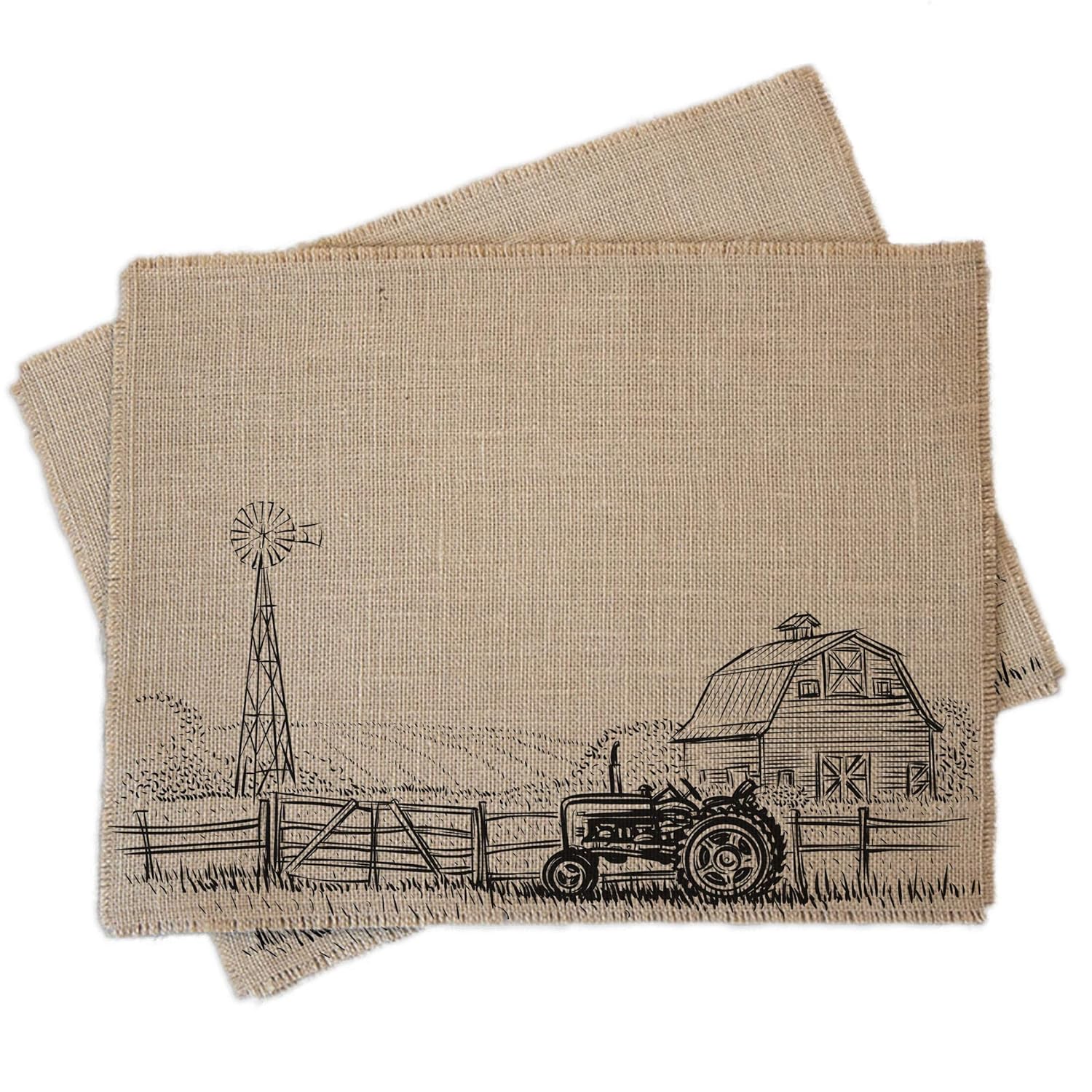 Rustic Farm Scene Burlap Placemats Handmade