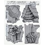 Stampers Anonymous Tim Holtz Cling Rubber Stamp Set, 7 by 8.5-Inch, Birthday Blueprint