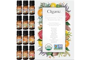 Cliganic USDA Organic Aromatherapy TOP 12 Essential Oils Set, 100% Pure - Peppermint, Lavender, Eucalyptus, Tea Tree, Lemongr