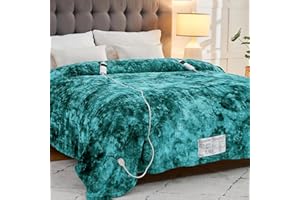 OCTROT Heated Electric Blanket Queen Size (84''*90'' Green), Faux Fur Sherpa Heating Blanket, Thick Soft Warming Plush Electric Lap Blanket for Adults with 5-Position Timer &10 Heating Levels