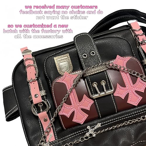 Y2K Messenger Bag Women Punk Cross Gothic Emo Dark Leather Tote