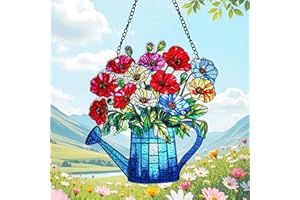 H&D HYALINE & DORA 7.5 x 8 Inch Flower Stained Window Hanging Ornament Plants Suncatcher Wall Art Garden Stained Glass Window Panel for Indoor/Outdoor Decor Great Gift for Mom Grandma