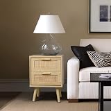 Finnhomy Bedside Tables Set of 2 with Rattan Drawers Natural Finish view 2