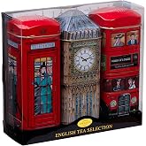 New English Teas London British Tea Tin Set with 42 Black Tea Bags | London Souvenir Gift, Big Ben, Red Bus, Telephone Box &ndash; English Breakfast Tea