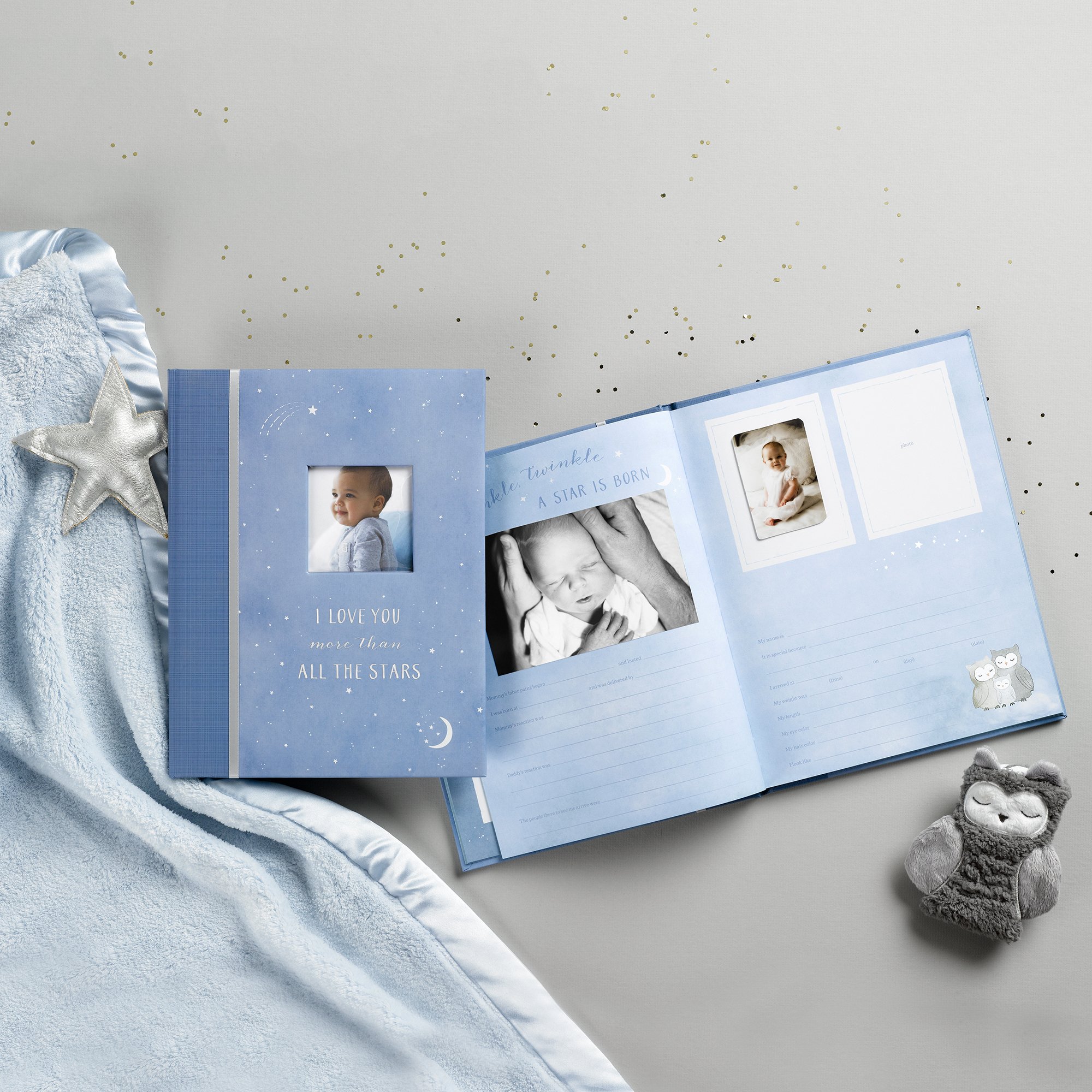 Carter's B2-16232 Blue All The Stars Gender Neutral Baby Memory Book for Newborns, 60 Pages