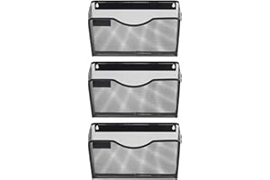 EasyPAG 3 Pack Mesh Wall File Organizer with Label Panel | Vertical Mounted Single Pocket Metal Holder for A4/Letter Files - Rust-Proof, Tag Slot Design for Office, Home, School, Black