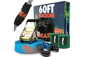 Trailblaze Slackline Kit with Tree Protectors | Backyard Slacklines for Kids and Adults | Beginner's Tight Rope Line Set | Double Slack Lines 60ft