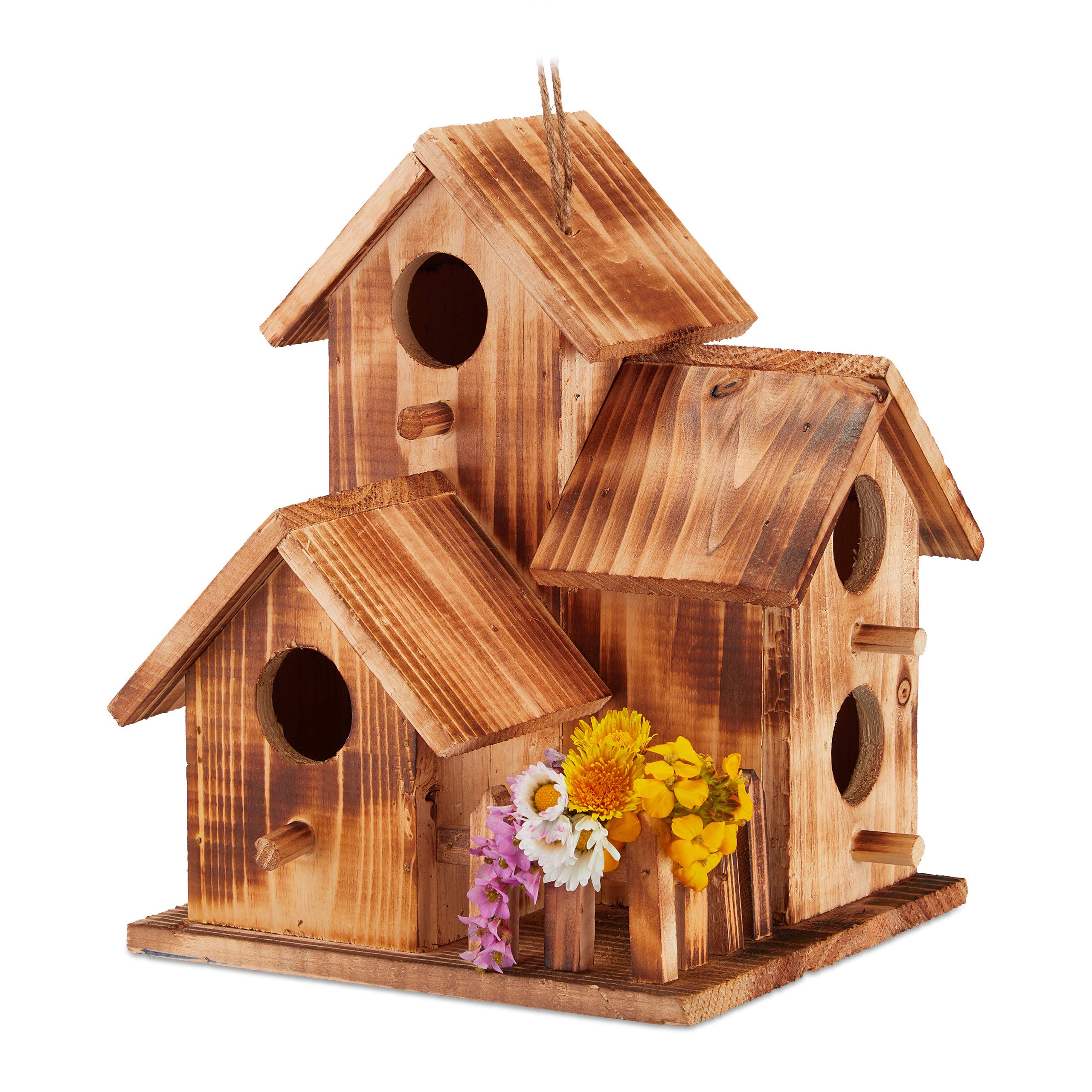 Relaxdays Decorative Wooden Birdhouse, Balcony, Terrace, Hanging, Mini Nesting Box, H x W x D 34 x 20 x 19 cm, Natural