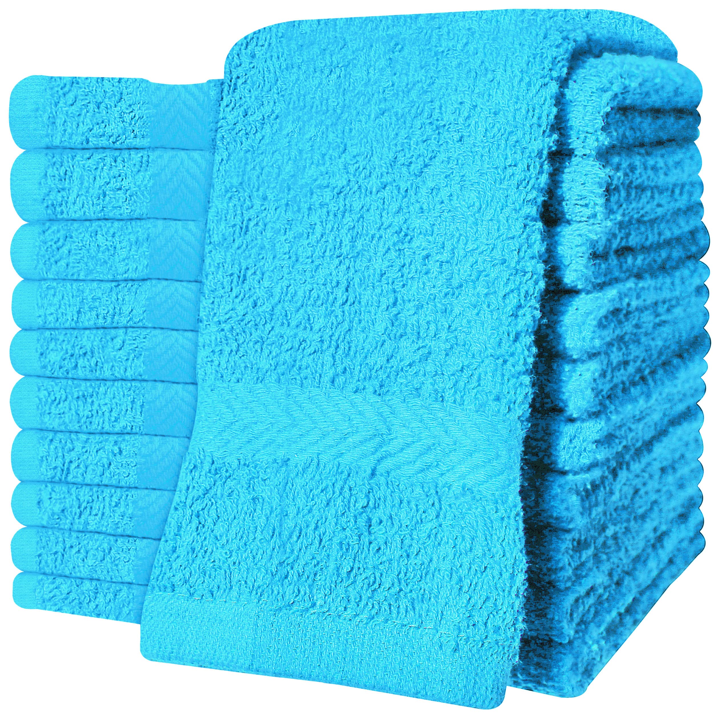 QCS Towels – 12 Pack Washcloths Set 30 x 30 cm, 100% Cotton Super Absorbent & Quick Dry Flannel Face Cloths, Fade Resistant and Soft Feel Fingertip Towels (Turquoise)