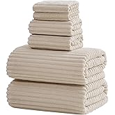 NALIVO 6-Piece Bath Towel Set(30"x60"), 2 Large Bath Towel Sheets, 2 Hand Towels and 2 Washcloths - Highly Absorbent Quick Dry Microfiber,Ultra Soft Towel Set for Bathroom (Beige)
