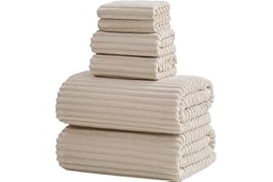 NALIVO 6-Piece Bath Towel Set(30"x60"), 2 Large Bath Towel Sheets, 2 Hand Towels and 2 Washcloths - Highly Absorbent Quick Dry Microfiber,Ultra Soft Towel Set for Bathroom (Beige)